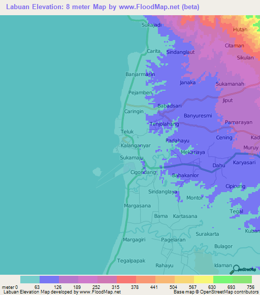 Labuan,Indonesia Elevation Map