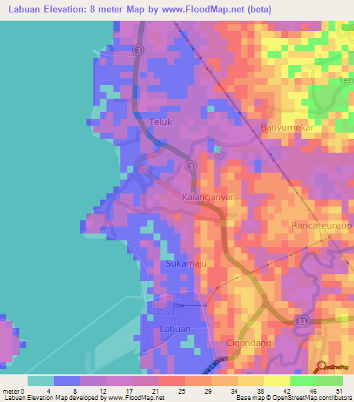 Labuan,Indonesia Elevation Map