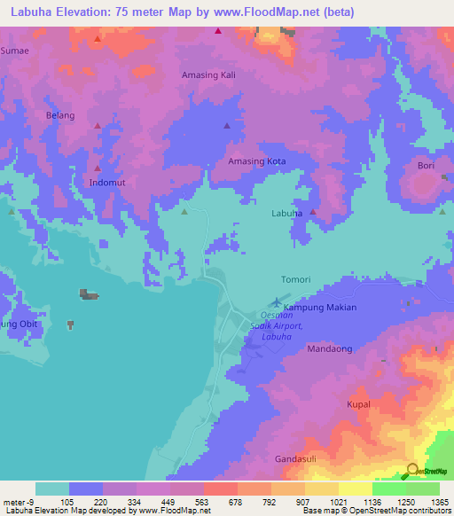 Labuha,Indonesia Elevation Map