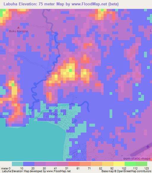 Labuha,Indonesia Elevation Map