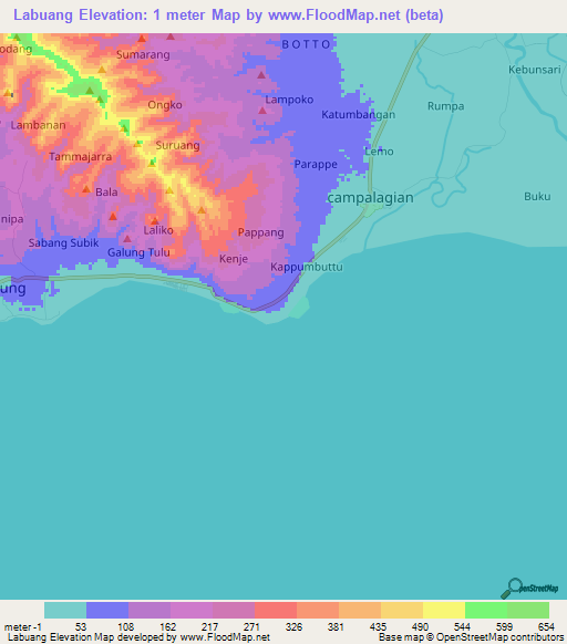 Labuang,Indonesia Elevation Map