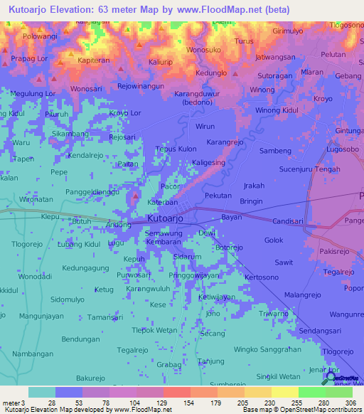 Kutoarjo,Indonesia Elevation Map
