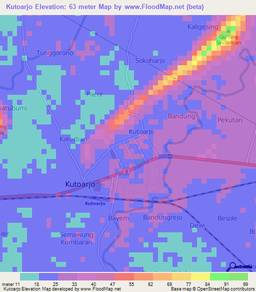 Kutoarjo,Indonesia Elevation Map