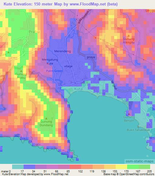 Kute,Indonesia Elevation Map