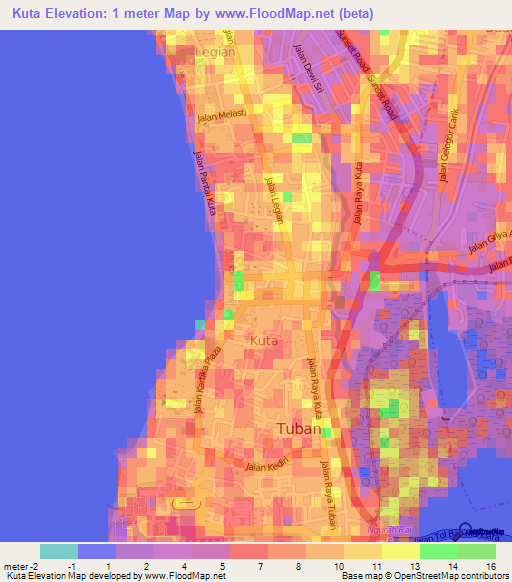 Kuta,Indonesia Elevation Map