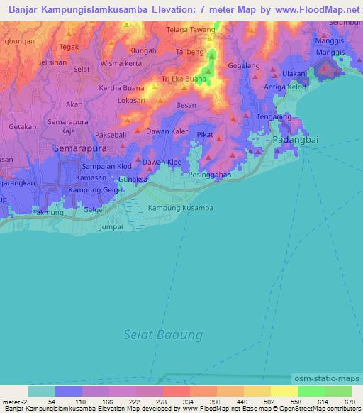 Banjar Kampungislamkusamba,Indonesia Elevation Map