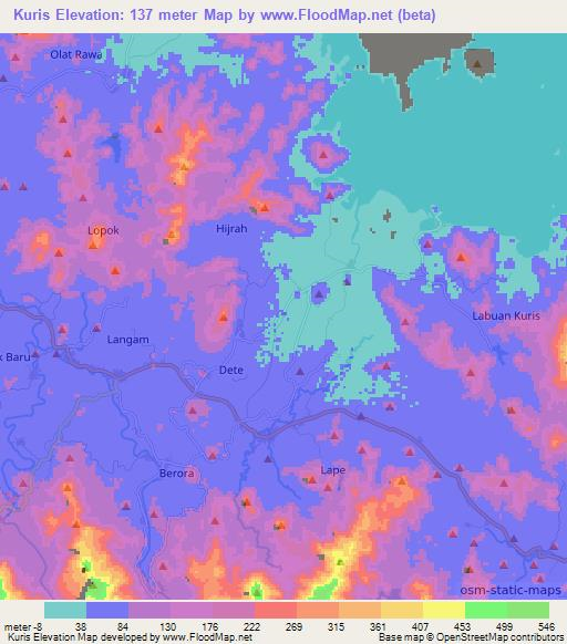 Kuris,Indonesia Elevation Map