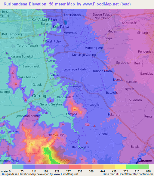 Kuripandesa,Indonesia Elevation Map