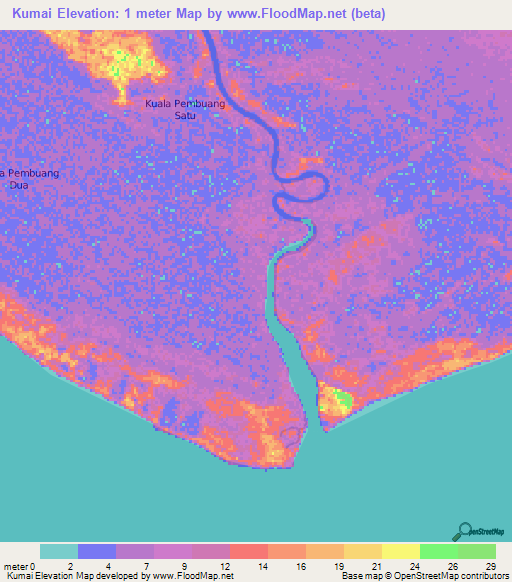 Kumai,Indonesia Elevation Map