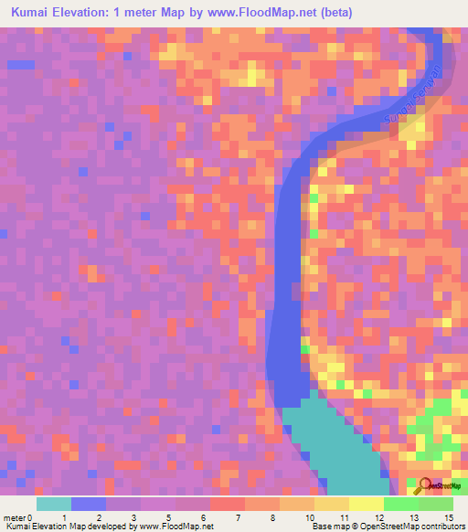 Kumai,Indonesia Elevation Map