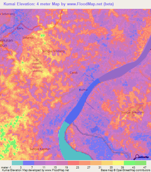 Kumai,Indonesia Elevation Map