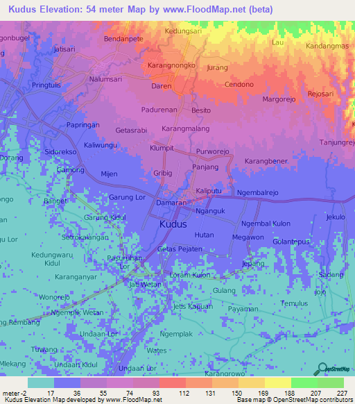 Kudus,Indonesia Elevation Map