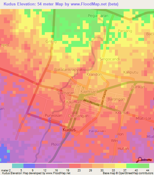 Kudus,Indonesia Elevation Map