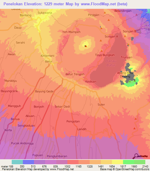 Penelokan,Indonesia Elevation Map