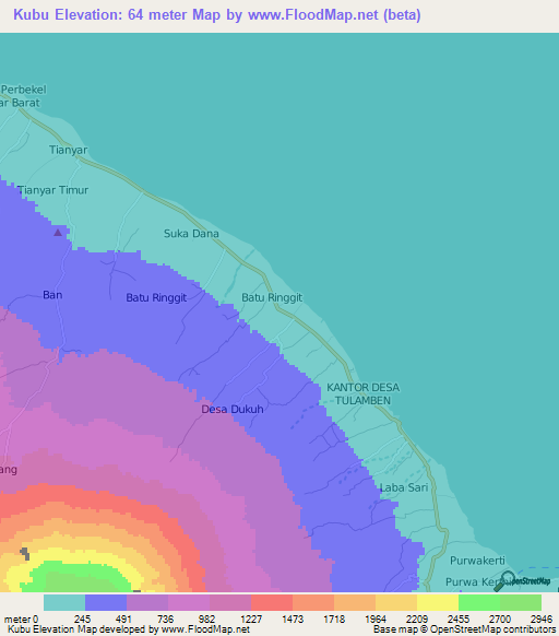 Kubu,Indonesia Elevation Map