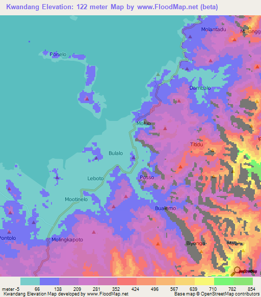 Kwandang,Indonesia Elevation Map