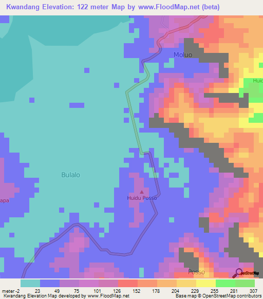 Kwandang,Indonesia Elevation Map