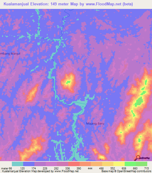 Kualamanjual,Indonesia Elevation Map