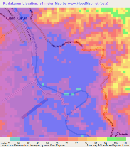 Kualakurun,Indonesia Elevation Map