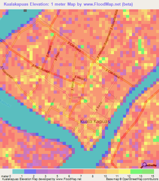 Kualakapuas,Indonesia Elevation Map