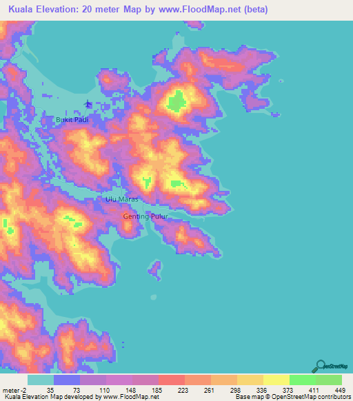 Kuala,Indonesia Elevation Map