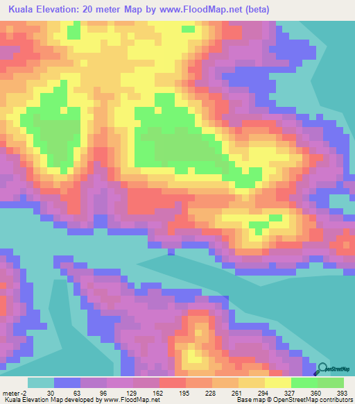 Kuala,Indonesia Elevation Map