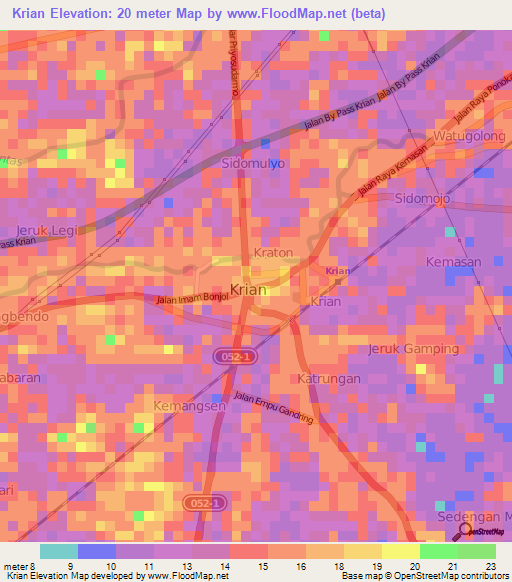 Krian,Indonesia Elevation Map