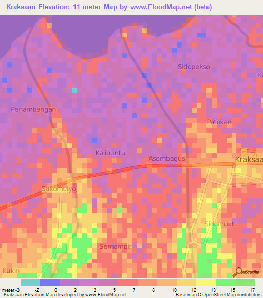 Kraksaan,Indonesia Elevation Map