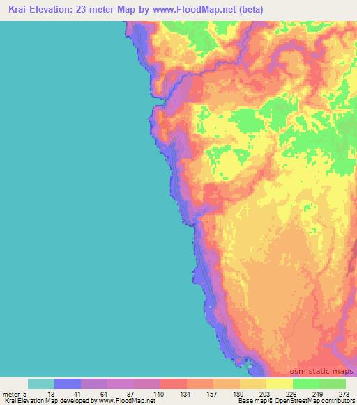 Krai,Indonesia Elevation Map