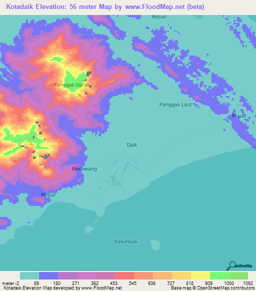 Kotadaik,Indonesia Elevation Map