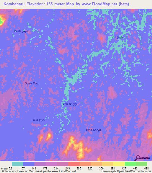 Kotabaharu,Indonesia Elevation Map