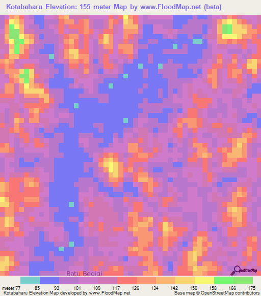 Kotabaharu,Indonesia Elevation Map