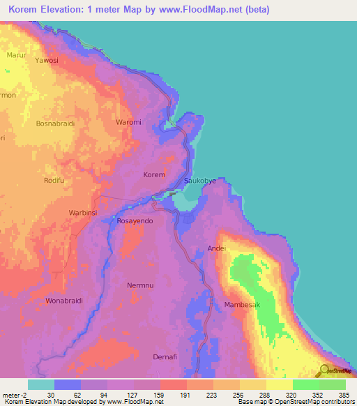 Korem,Indonesia Elevation Map