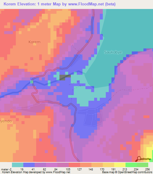 Korem,Indonesia Elevation Map