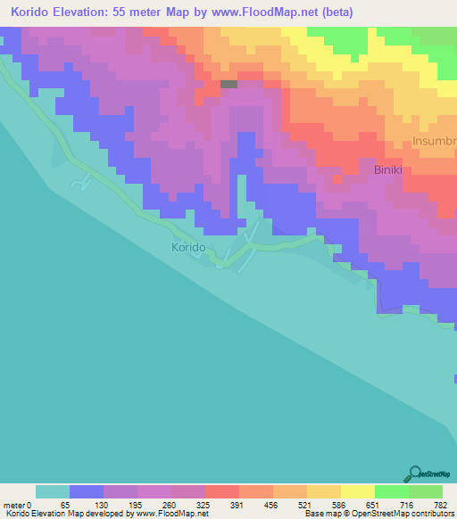 Korido,Indonesia Elevation Map