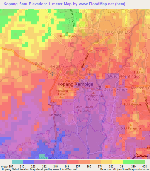 Kopang Satu,Indonesia Elevation Map