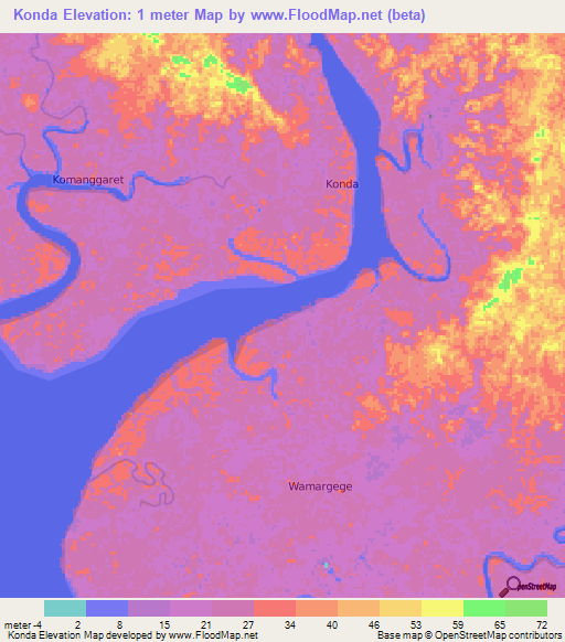 Konda,Indonesia Elevation Map