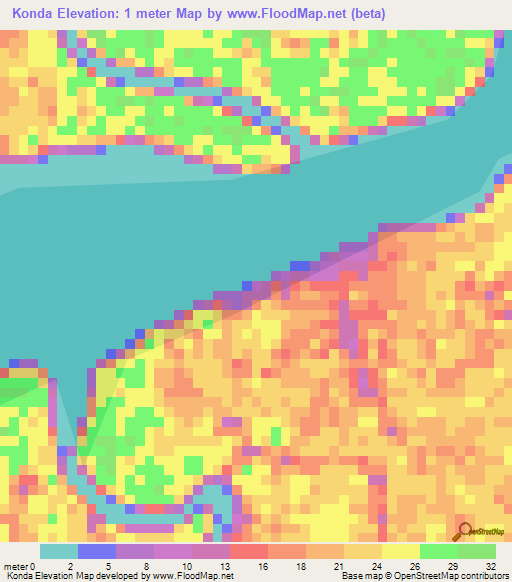 Konda,Indonesia Elevation Map