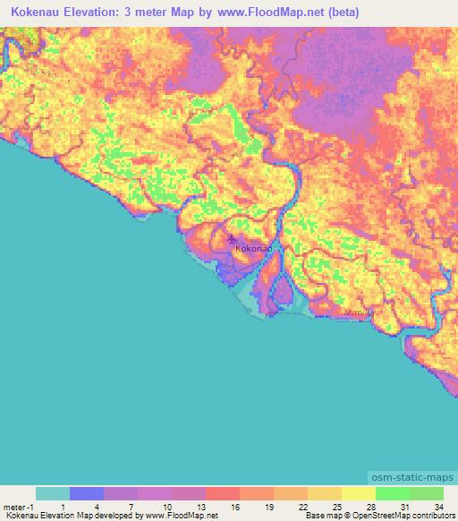 Kokenau,Indonesia Elevation Map