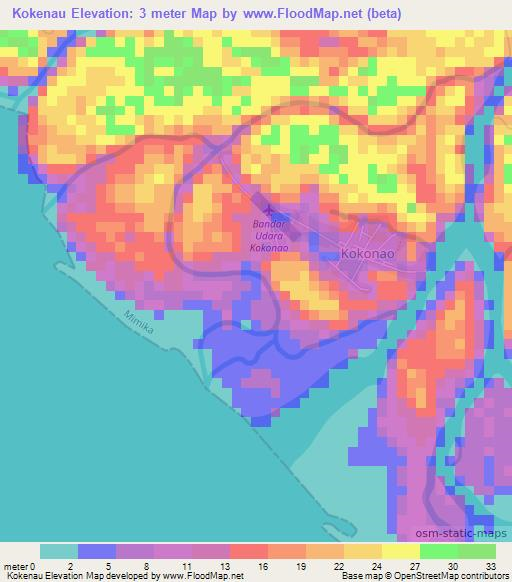 Kokenau,Indonesia Elevation Map