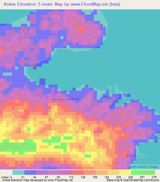 Kokas,Indonesia Elevation Map