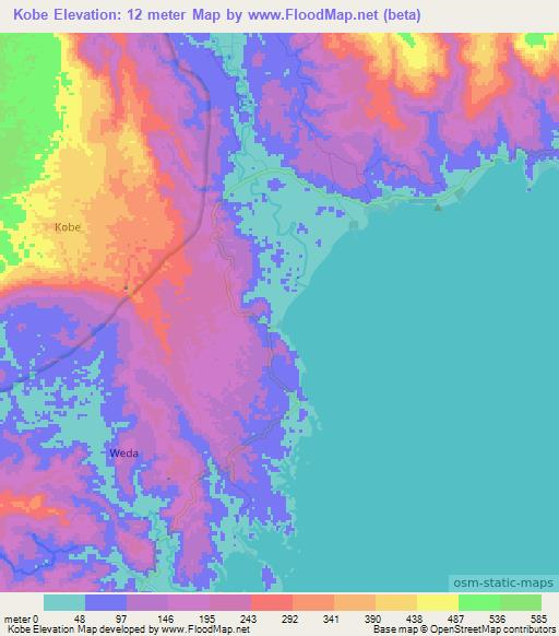 Kobe,Indonesia Elevation Map