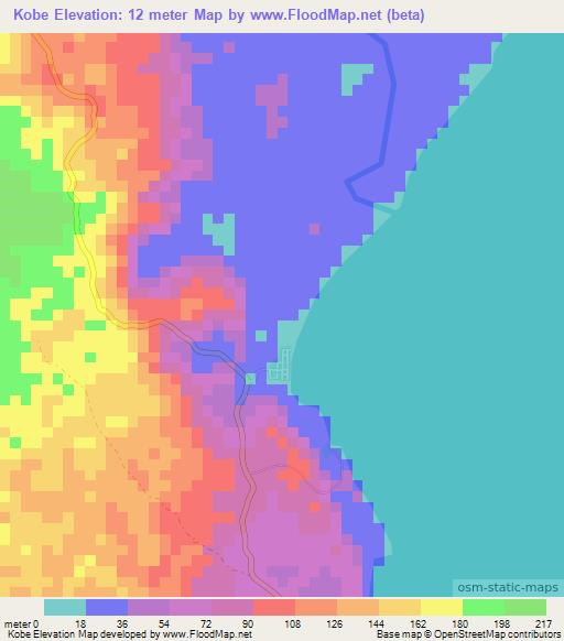 Kobe,Indonesia Elevation Map