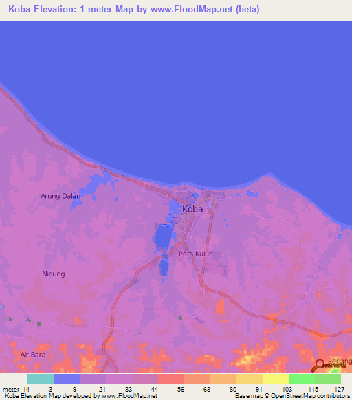 Koba,Indonesia Elevation Map