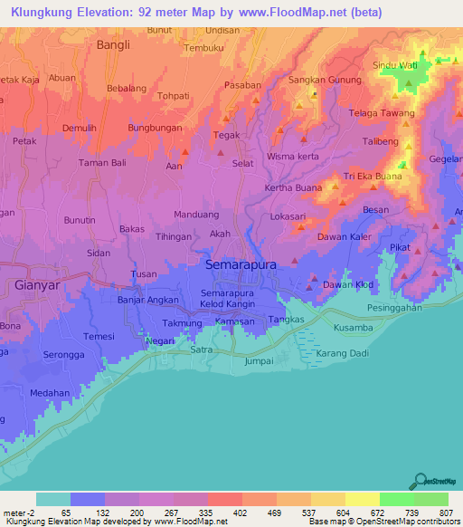 Klungkung,Indonesia Elevation Map