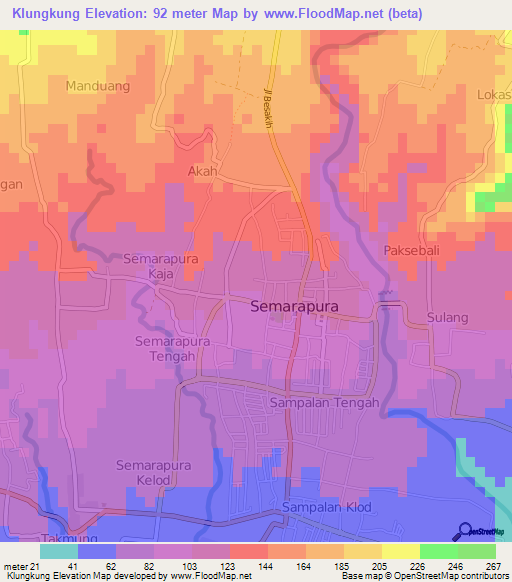 Klungkung,Indonesia Elevation Map