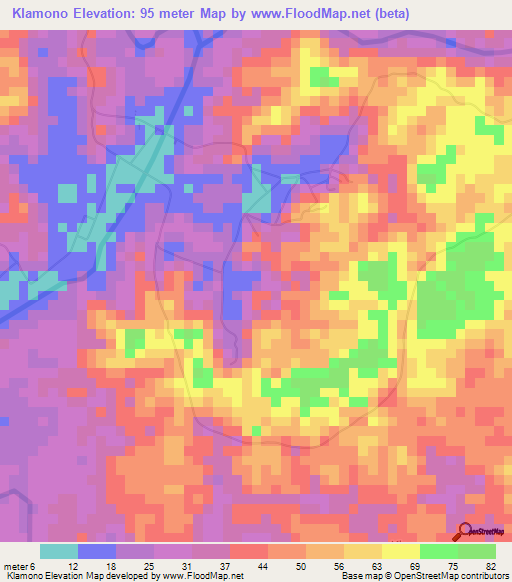 Klamono,Indonesia Elevation Map