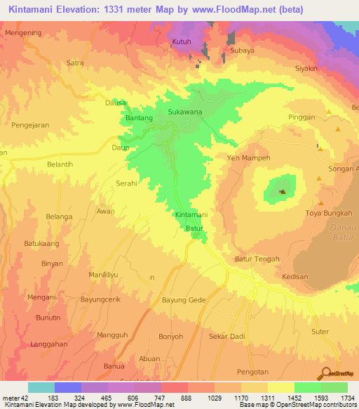 Kintamani,Indonesia Elevation Map