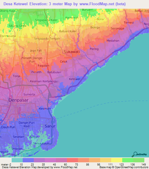 Desa Ketewel,Indonesia Elevation Map