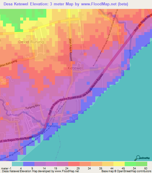 Desa Ketewel,Indonesia Elevation Map